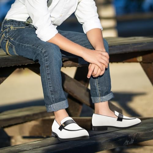 Image of JITAI Boys Dress Loafers for Weddings & School, Breathable Slip-On Leather Tuxedo Shoes, Toddler to Preteen