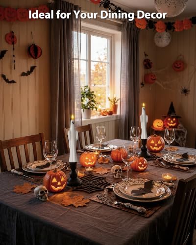 Image of Homemory 2 Pcs Real Wax Ghost Flameless Taper Candles, 3D Wick Flickering Led Candlesticks 9.6 Inch Battery Operated with Remote & Timer, Spooky Halloween Gothic Indoor Decor
