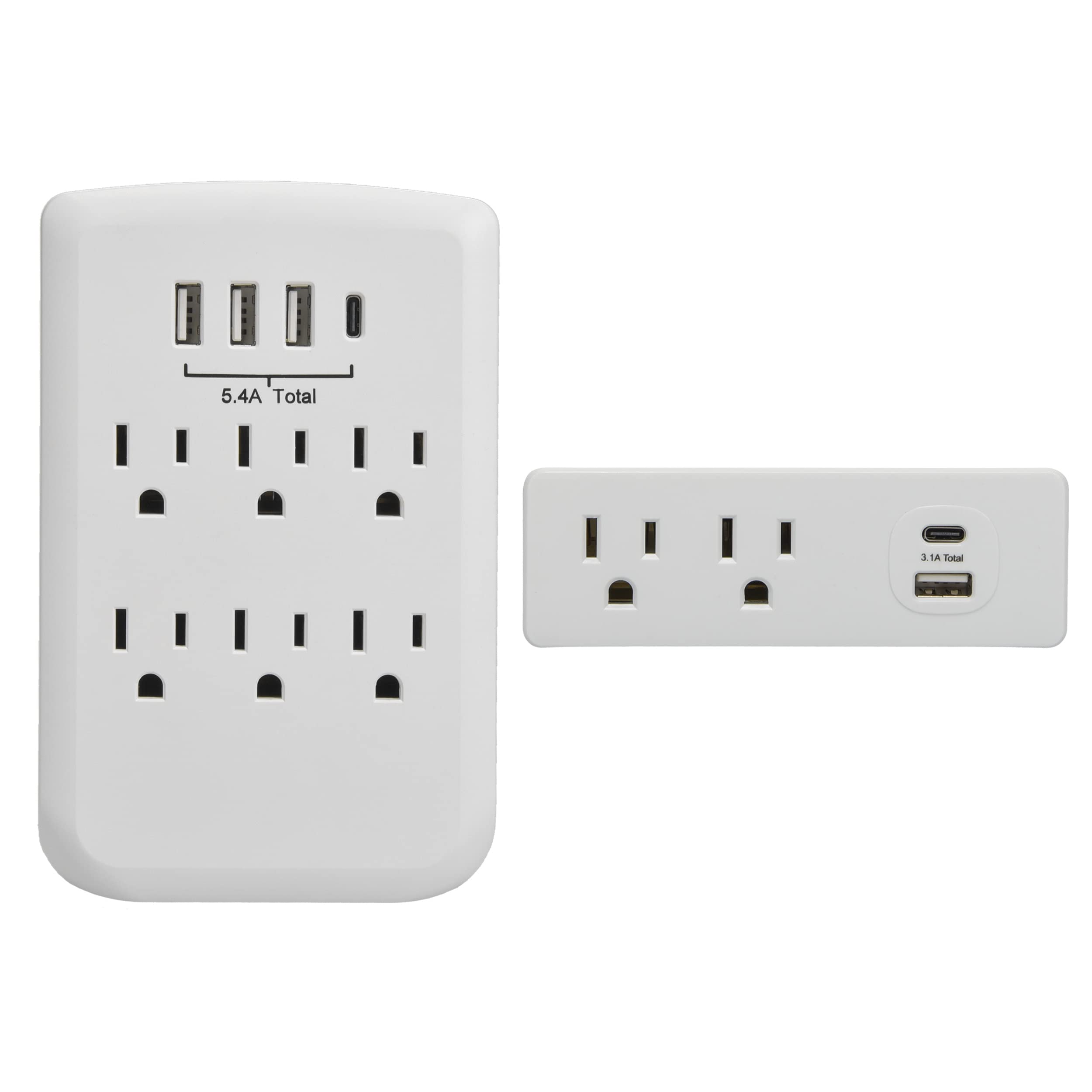 Clear Power Combo: 2-Outlet Travel tap w/USB-A & USB-C Chargers & 6-Outlet Wall-tap w/3-port USB-A & 1-Port USB-C Chargers, CP30008
