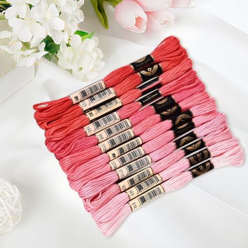 Image of 12 Skeins 105 Yards 6 Strands Pink Embroidery Floss Cord Friendship Bracelet String Threads Variegated Gradient Bulk Cross Stitch Thread Yarn Set for Sewing Making Knitting Craft DIY Supply