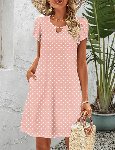Image of Zeagoo Women's Casual A-Line Dresses with Pockets Summer Floral Tshirt Dress Short Sleeve Mini Dress Flowy Sundresses