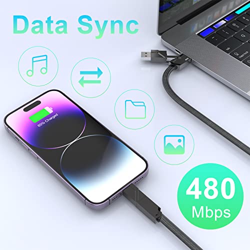 66W Multi 4-In-1 Usb Universal Phone Fast Charging Cable,Usb A+Lightning*2+Type C Metal Flat Braided Sync Charger Cord Adapter Combo For Google/Samsung/Huawei/Iphone 14 13/Ipad/Macbook/Laptop(6Ft) #TOP2