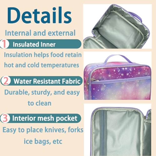 Kulle Lancheira isolada, lancheira roxa para meninas, bolsa macia resistente e lancheira congelável,