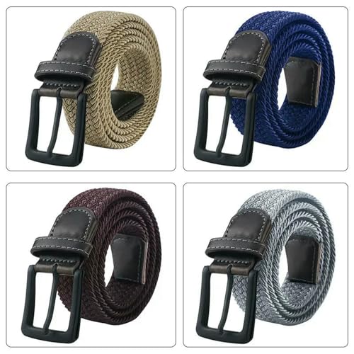 Men'S Black Buckle Braided Belt Casual Elastic Canvas Stretch Belt Breathable Versatile Nylon Belt-Khaki-120Cm3