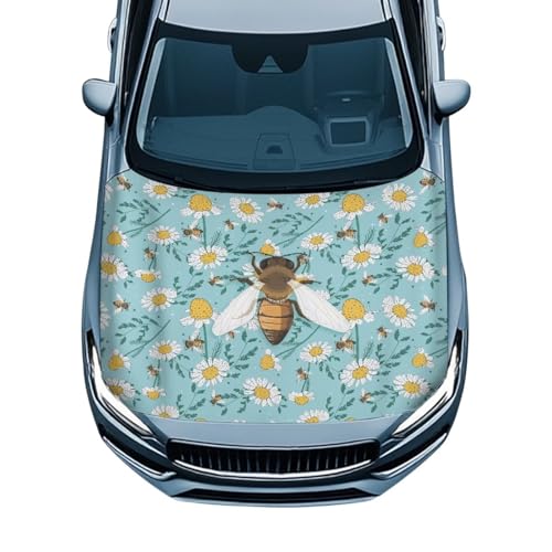 Image of Car Hood Cover Protector,Comfortable Breathable Print Polyester Hood Covers for Cars,Decoration Universal Car Accessories Bee Daisy