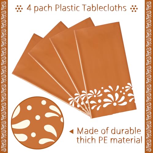 Image of Oudain 4 Pack Cielito Lindo Party Decoration Mexican Tablecloth Disposable Plastic Terracotta Mexican Cielito Lindo Baby Shower Table Decor Wedding Birthday Party Decorations(Floral,White)