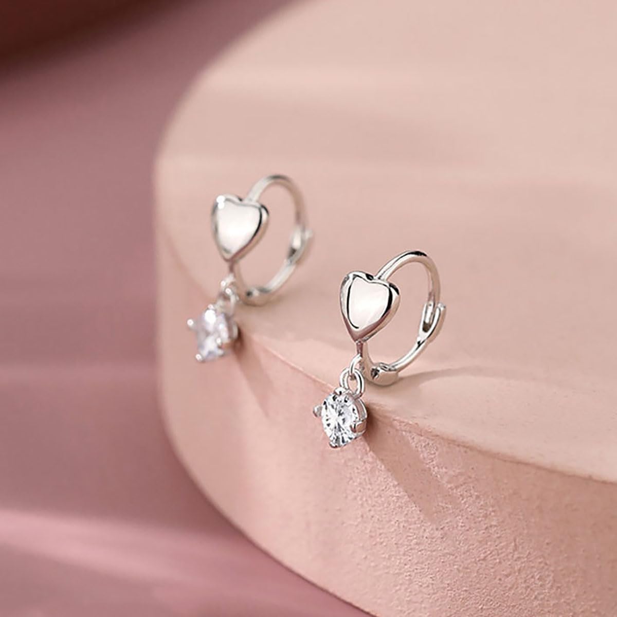 SLUYNZ Sterling Silver Small Love Heart Huggie Hoop Earrings for Women Tiny CZ Heart Hoop Earrings Huggie Valentines Day Earrings