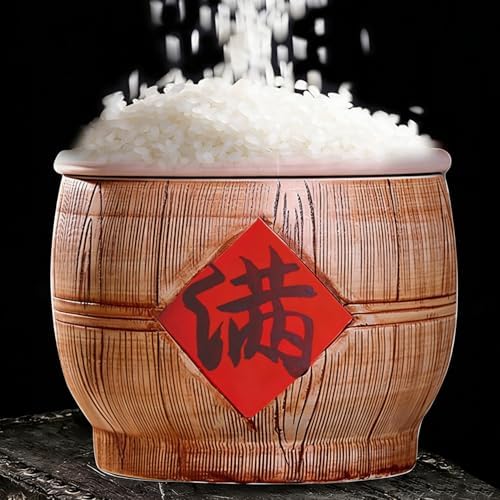 Airtight Ceramic Rice Container - Large Porcelain Food Storage Jar for Rice, Grains, Flour & Oats - Kitchen Organization & Pantry Essentials