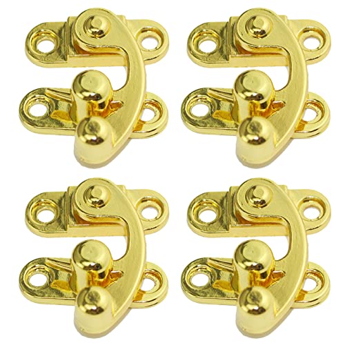 Image of 4 PCs Vintage Hook Hasp Decorative Swing Lock Clasp Right Latch for Jewelry Box Gift Case Wooden Box (Gold)
