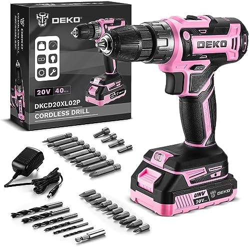 Power Drill Cordless: DEKO PRO Pink Cordless Drill 20V Electric Power Drill Set Tool for Women Drills with Battery and Charger 20 Volt Drills Driver Kit