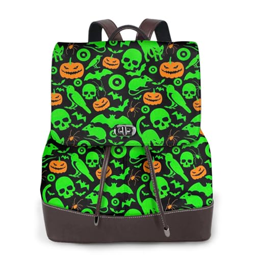 Sac à dos en cuir Halloween EdWal vert et noir pour ordinateur portable femme