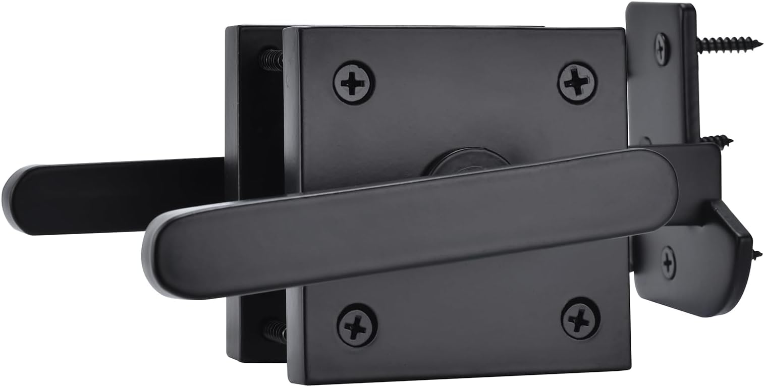 JIAHOO Double Side Gate Latch, Aluminum Self-Locking Gate Latch for Swing Door, Heavy Duty Double Way Gate Hardware for Outdoor Wooden Fence, Gates, Tool Shed - Black