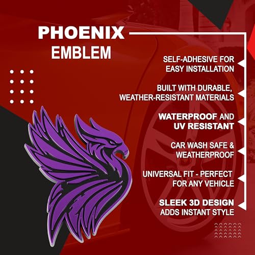 Image of Phoenix Emblem 3D Bird Badge, Custom Car Decal Sticker - Durable Exterior Trunk, Hood, Fender for Car, Truck, SUV (Set of 2) (Purple)