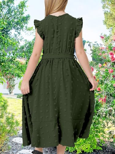 Girls Dresses 2025 Summer V Neck Dress Cap Sleeve Swiss Dot Boho Ruffle Slit Flowy High Low Long Maxi Dresses for Kids3