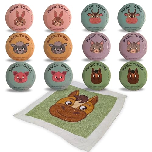 Bada Bing 12er Set Magisches Handtuch - Zauberhafte Baumwoll-Waschlappen -Bauernhof- Zauberhandtuch für Kinder ca. 30x30cm 6fach s. Gastgeschenk Kindergeburtstag Geschenk Mitgebsel