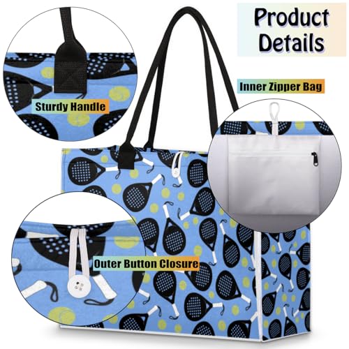 Tennis Racket Pattern Tote Bag for Women Large Beach Bag Reusable Tote Bags for Work Travel Beach Shopping4