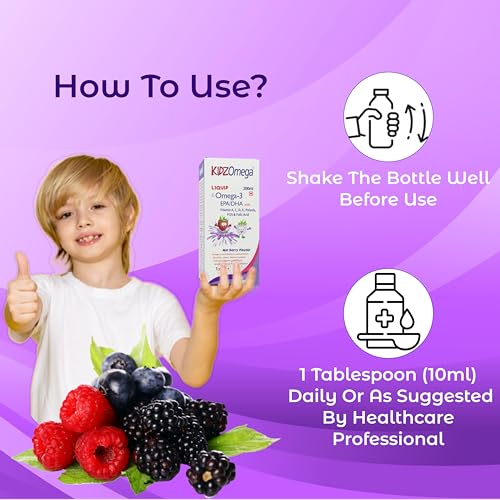 Image of HealthAid KidzOmega - 800ml | Ideal For Kids Where Yummy Meets Healthy | Omega 3 DHA with Vitamin C, D, E | Omega 3 syrup for kids optimal growth | Supports Brain Health | Mix Berry Flavor