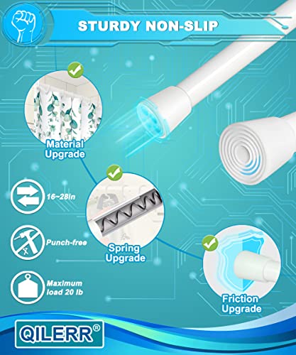 Image of Short Tension Rod 16 to 28 Inche Small Shower Curtain Rods No Drilling Adjustable Heavy Duty Extension Loaded Spring Tension Rod for Windows, Closets, Curtains, 7 /8 inch Diameter, White