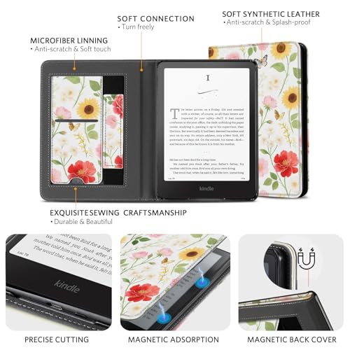 Image of CoBak Stand Case for 7 inch Kindle Paperwhite 12th Gen 2024 and Kindle Colorsoft with Hand Strap - Compatible with iPhone MagSafe, for Samsung /Belkin /Anker Wireless Charging Pads, Durable, Auto Sleep-Gray