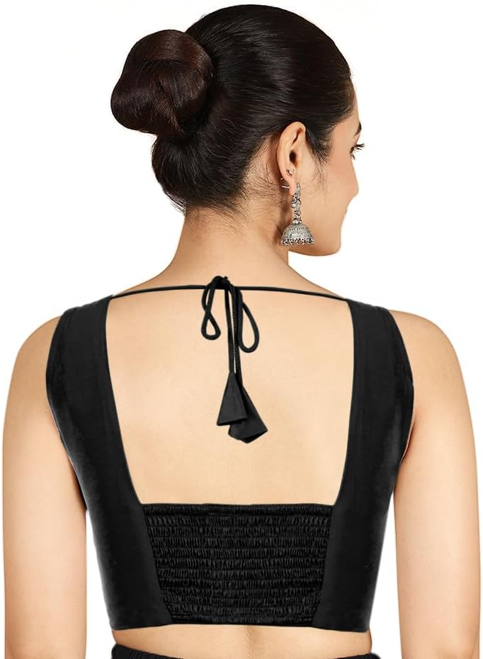 Chandrakala Sleeveless Stretchable Blouses for Women Sarees with Back Side Elastic, Readymade Crop top Choli (B221-P) - Image 3