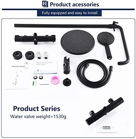 HOMELODY Thermostatic Shower Mixer Bar 40 Black Stainless Brass 829-1221mm Adjustable Height Multifunctional Shower System with Thermostat