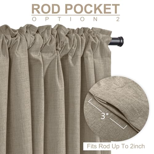 Image of 100% Blackout Shield Linen Blackout Curtains for Bedroom 120 Inches Long, Back Tab /Rod Pocket Living Room Drapes, Thermal Insulated Blackout Curtains 2 Panels Set, 50 inch W x 120 inch L, Faux Linen