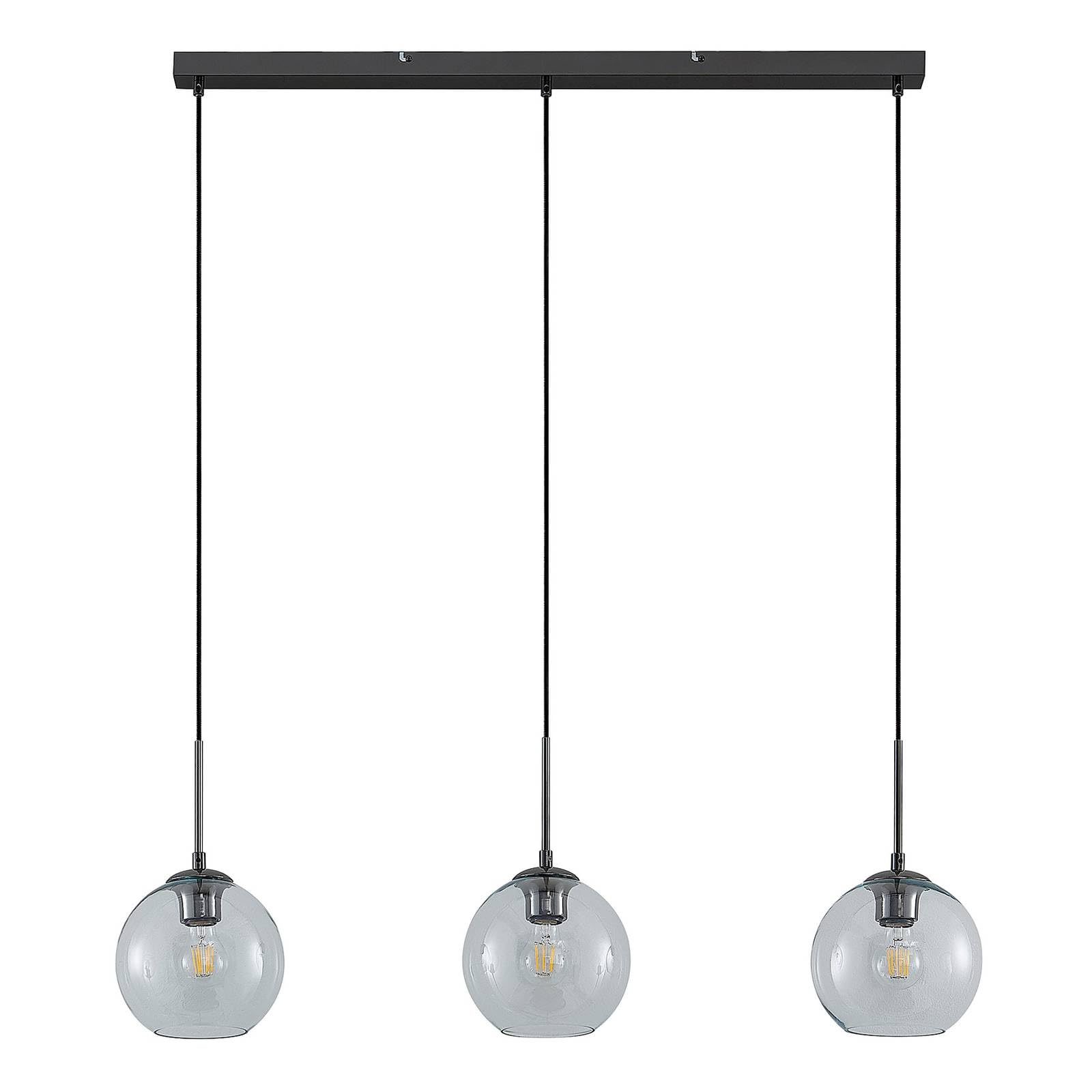 Lindby Lampadario a Sospensione 3 Sfere in Vetro 110 cm, Lampada Pendente Antracite Industrial Vintage 3x E27 Cucina Sala da Pranzo Soggiorno