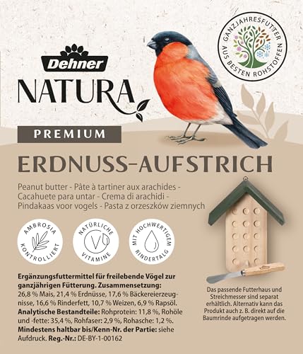 Dehner Natura Premium Wildvogelfutter, Erdnuss-Aufstrich, Erdnussbutter im Eimer, Ganzjahresfutter energiereich, hochwertiges Vogelfutter für Wildvögel, 2 kg