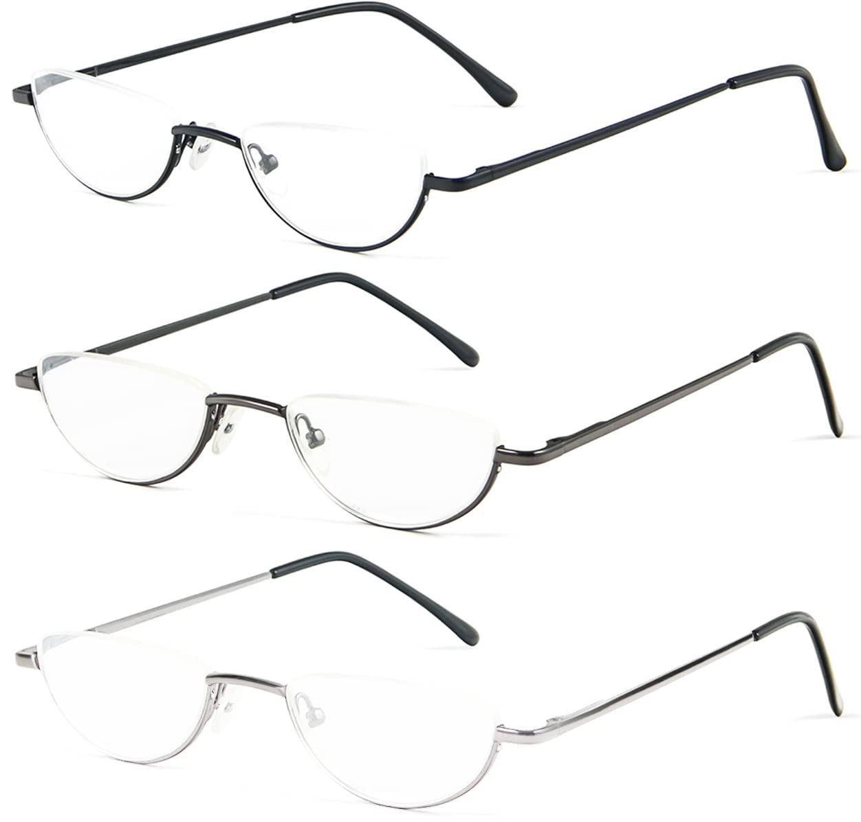 Retro-Design, Legierung, halber Mond, REAVEE 2er-Pack für Damen, Herren, stilvolle Lesebrille