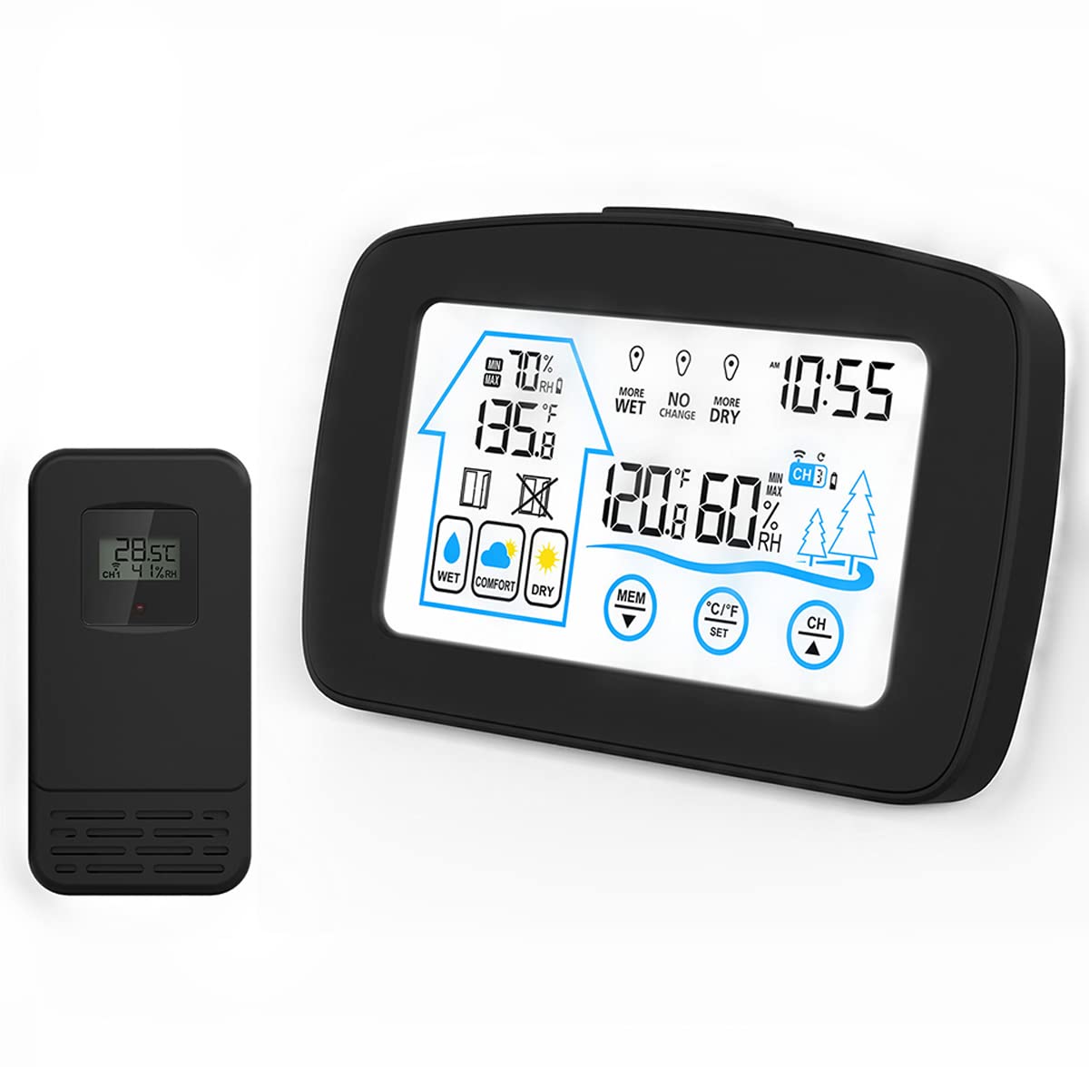 Horloge électronique grand écran LCD avec thermomètre hygromètre intérieur extérieur