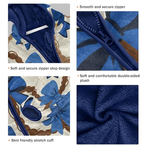 Blue Bows on Braided Background Toddler Fleece Jacket Girl Boys Hooded Fleece Jacket Coat Warm Outwear Zip-up 3-10T3