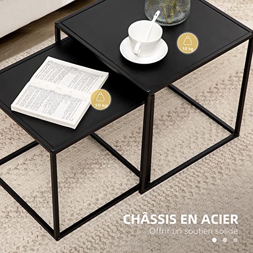 Lot 2 tables basses gigognes acier noir, HOMCOM