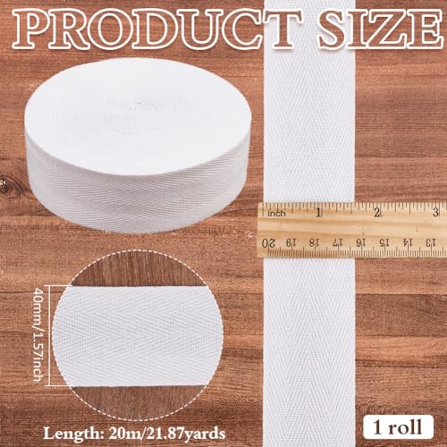 FINGERINSPIRE 20m/21.87yards Cotton Herringbone Twill Tape Trim 40mm Wide White Twill Tape Ribbon Herringbone Ribbon Use for Sewing Craft Webbing Tape Binding Tape for DIY Garment Accessories - Image 3