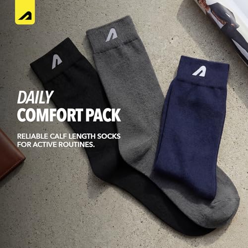 Image of Boldfit Socks for Men Combed Cotton Crew & Calf Length Formal Socks Breathable Anti-Odour Arch Support Anti-Slip Fit Reinforced Heel & Toe Soft Durable Office & Casual Wear, Pack of 3