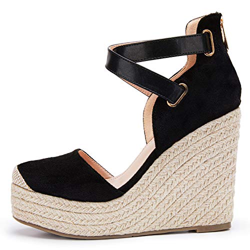 Image of PiePieBuy Womens Wedge Espadrille Ankle Strap Closed Cap Toe Platform Heeled Sandals
