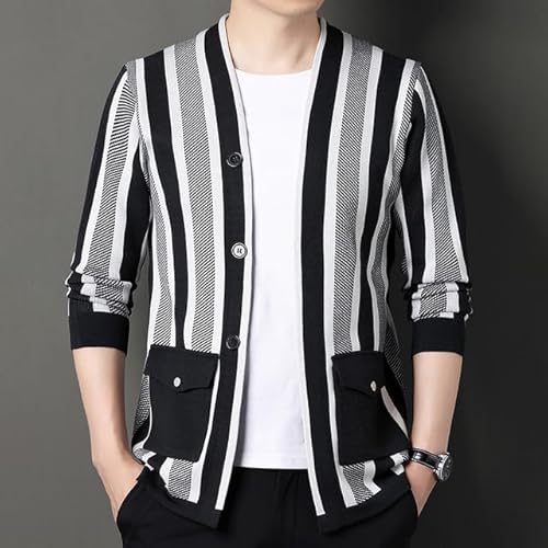 Cardigã de outono masculino listrado casaco masculino casual tricotado carigan suéter slim roupas co