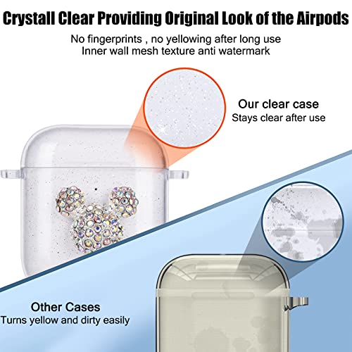 Cute Case For Airpods 1/2 Wtih Kawaii Minni Mouse Smiley Silver Chain Sparkle Glittering Bling Mouse Design Soft Tpu Cover Case Compatible With Airpods 2Nd/1St Gen For Girls Women Kids #TOP2