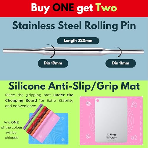 Image of Premium XL Stainless Steel Countertop Cutting Board 60x47cm with Anti-Slip mat | Extra Large Kitchen Top Rust-Free Metal Cutting Board | Vegetable Fruit Food Non-Veg Prep Chef Board | Chapati Rolling