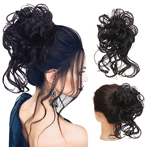 Bybrana Messy Buns Hairpiecs Hair Extention For Woman Easy Wear Elegant Save Time Black Color High Resistant Fiber Buns Chignon Hairpiecs Hair Extention (Messy Updo Buns ,#4( Dark Black))