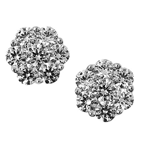 925 Sterling Silver Cz Flower Stud Earrings, 2 Ct2