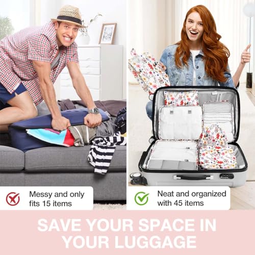 Image of 8 Set Packing Cubes for Suitcases, Packing Cube with Shoe, Cosmetics, Clothing, and Accessories Bags for Travel Luggage Organizer Women Men(Retro Flowers)