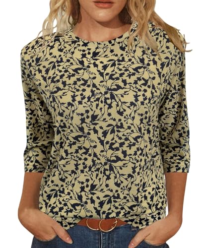 Image of JomeDesign Womens Tops 3 /4 Sleeve Shirts Round Neck Loose Casual Blouses Floral Print Tshirts