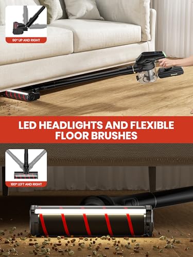 Honeywell Cordless Vacuum Cleaner, 600W 60Mins Runtime Vacuum Cleaners for Home, Cordless Vacuum w/self-Cleaning, Touch Screen, Flexible Stretch Hose for Pet Hair/Carpet/Hardwood Floor, VC16 - image 5