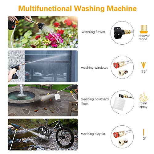 Pressure Washer,Electric Pressure Washer Gun,Portable Cordless High Power Cleaner with 6 in 1 Adjustable Nozzle,21V 450PSI Suitable for Washing Cars,Fences,Pool Siding,Patio Floors