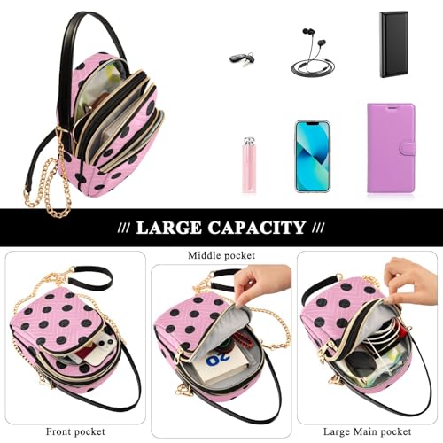 susiyo Black Polka Dot Pink Small Crossbody Bags Shoulder Bag for Women Multi Zipper Stylish Ladies Messenger Bags Phone Purse Handbag Wallet 6