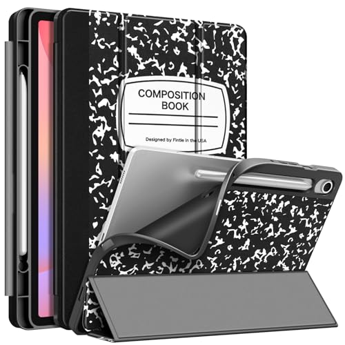 Fintie Slim Case for Samsung Galaxy Tab S10 Lite/ S10 FE/ S9 FE 5G 10.9 Inch/Tab S9 11 Inch with Built-in S Pen Holder, Soft TPU Smart Stand Back Cover Auto Wake/Sleep Feature, Composition Book Black