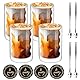 Mkitnvy 4er Set Doppelwandige GläSer mit 4 Löffeln und 4 Untersetzern, 350ML ThermogläSer Doppelwandig aus Borosilikatglas für Latte,Tee,EIS,Eistee,Iced Americano (4pcs)