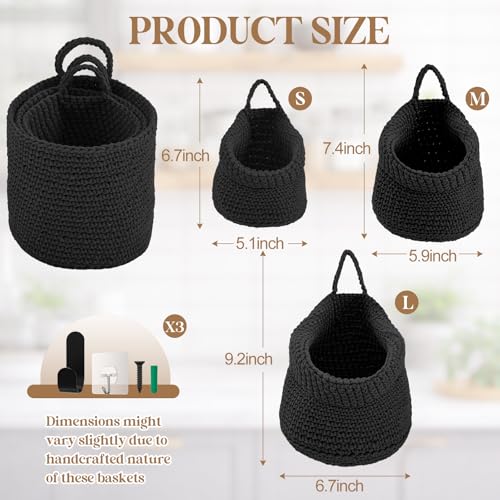 Image of Honeydak 3 Hanging Baskets, Black, Barrel, Cotton Rope