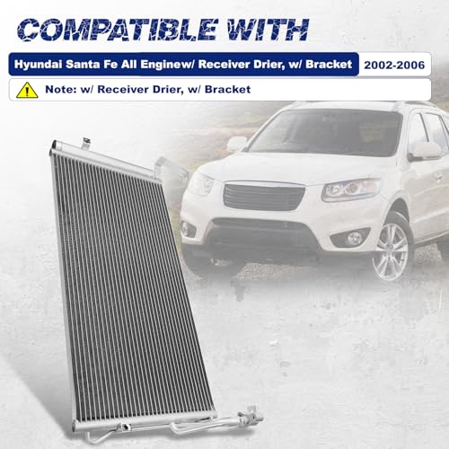 Image of Air Conditioning A /C Condenser Compatible with Hyundai Santa Fe 2001-2006# 3030, CN3030PFC, 9760626000, 9760626001, 9773026200