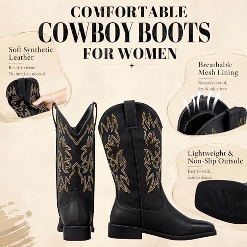 Image of SheSole Women's Wide Calf Cowgirl Boots Square Toe - Wide Width Cowboy Boots for Wide Feet & Thick Calves, Comfortable Western Boots for Daily Work, Rodeo & Country Concert